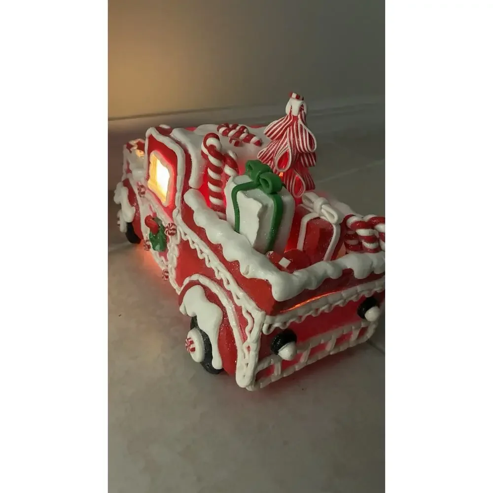 Kurt S. Adler Light Up Gingerbread Truck Santa Candy Canes Red Christmas Decor